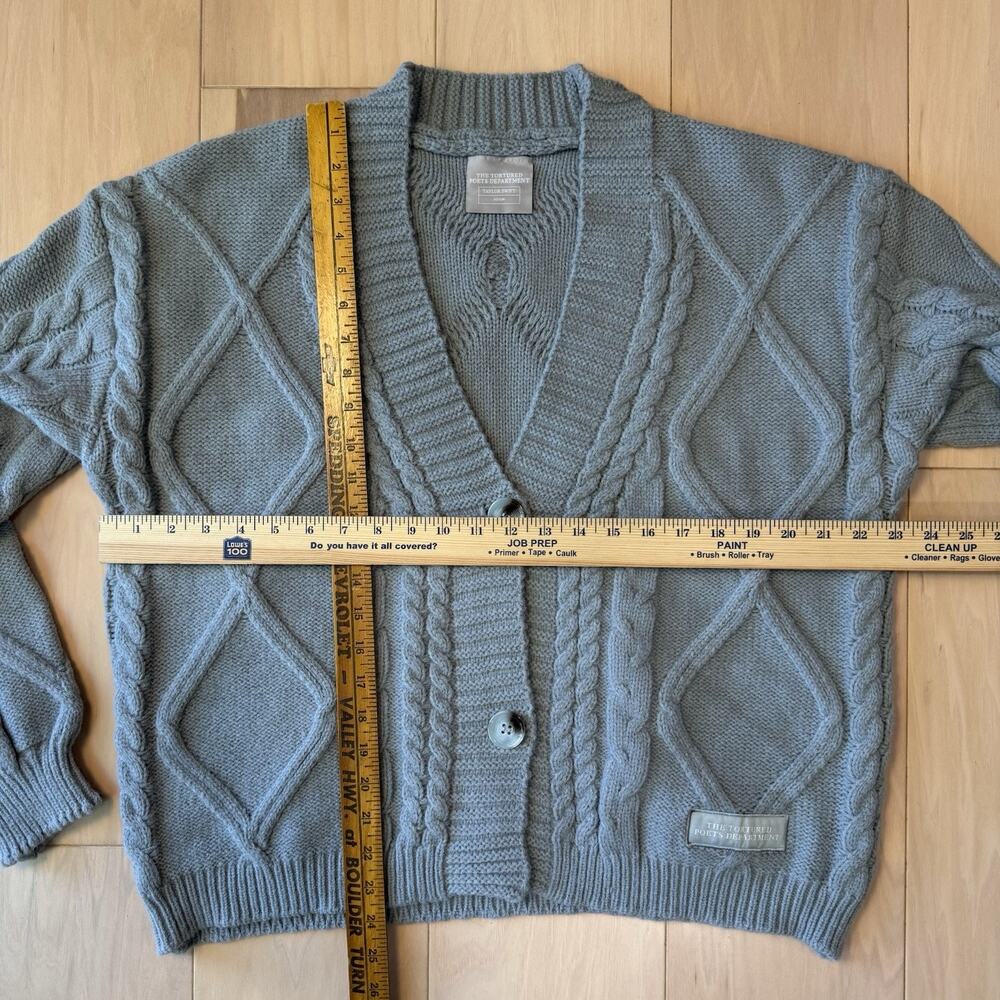 Taylor Swift Cardigan Women's XS/SM Gray Tortured Poets Department Cable Knit - Picture 2 of 9